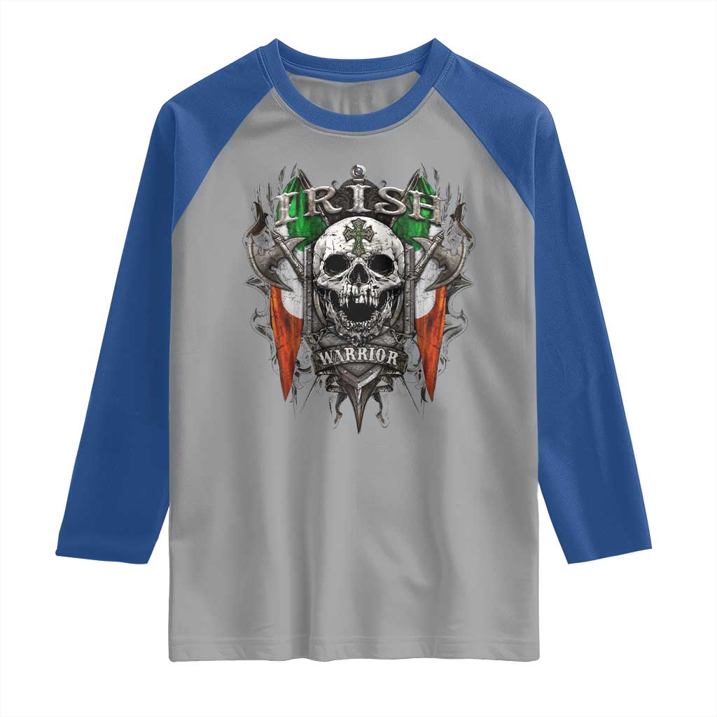 Funny Irish Warrior Raglan Shirt Vintage Skull Celtic Cross Ireland Flag TS11 Sport Gray Royal Print Your Wear