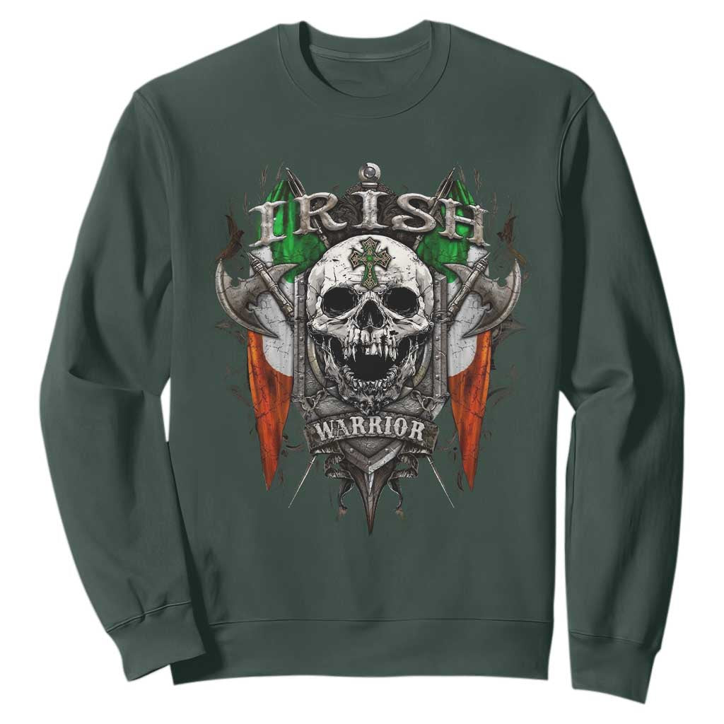 Funny Irish Warrior Sweatshirt Vintage Skull Celtic Cross Ireland Flag TS11 Dark Forest Green Print Your Wear