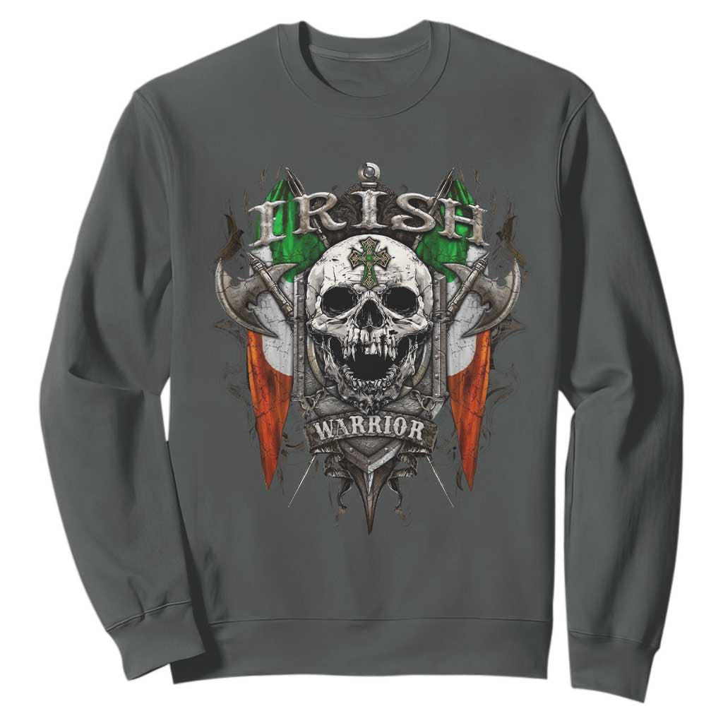 Funny Irish Warrior Sweatshirt Vintage Skull Celtic Cross Ireland Flag TS11 Dark Heather Print Your Wear