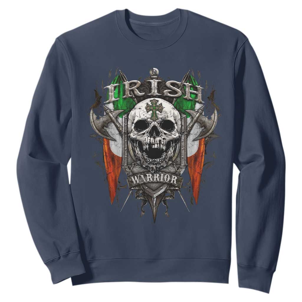 Funny Irish Warrior Sweatshirt Vintage Skull Celtic Cross Ireland Flag TS11 Navy Print Your Wear