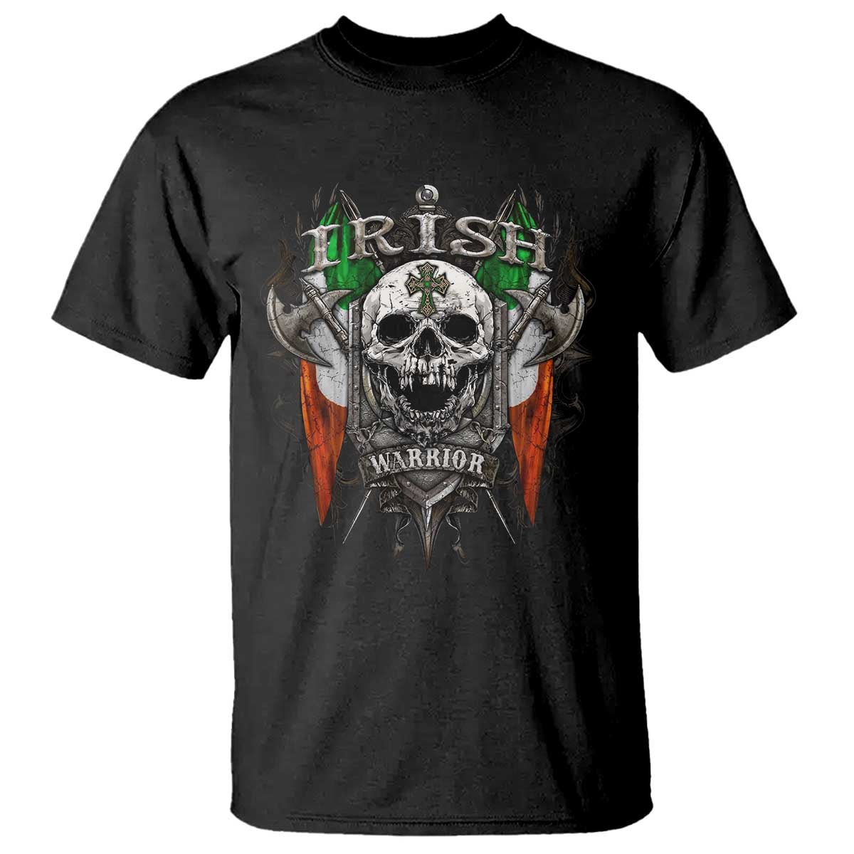 Funny Irish Warrior T Shirt Vintage Skull Celtic Cross Ireland Flag TS11 Black Print Your Wear