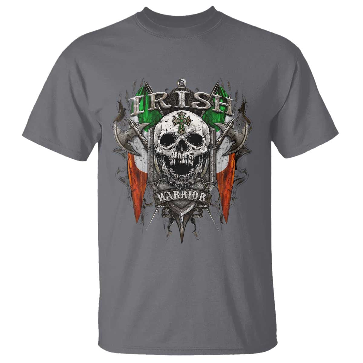 Funny Irish Warrior T Shirt Vintage Skull Celtic Cross Ireland Flag TS11 Charcoal Print Your Wear