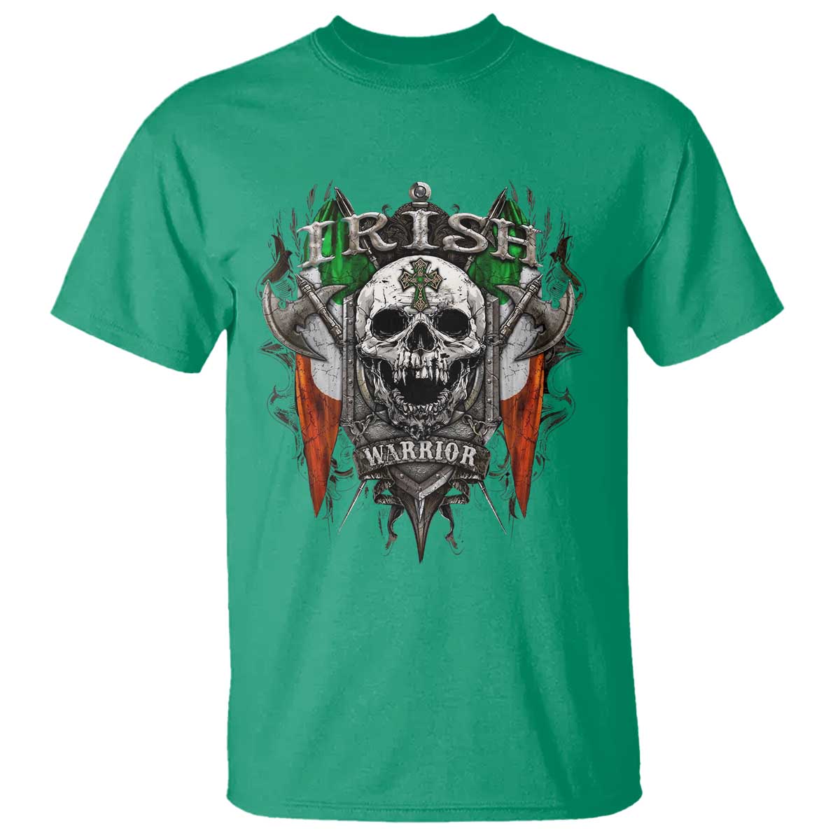 Funny Irish Warrior T Shirt Vintage Skull Celtic Cross Ireland Flag TS11 Irish Green Print Your Wear