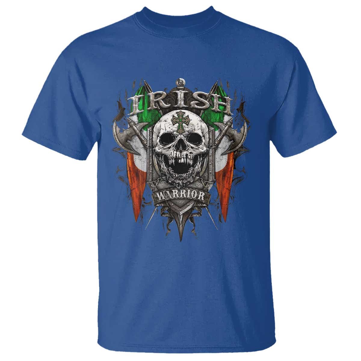 Funny Irish Warrior T Shirt Vintage Skull Celtic Cross Ireland Flag TS11 Royal Blue Print Your Wear