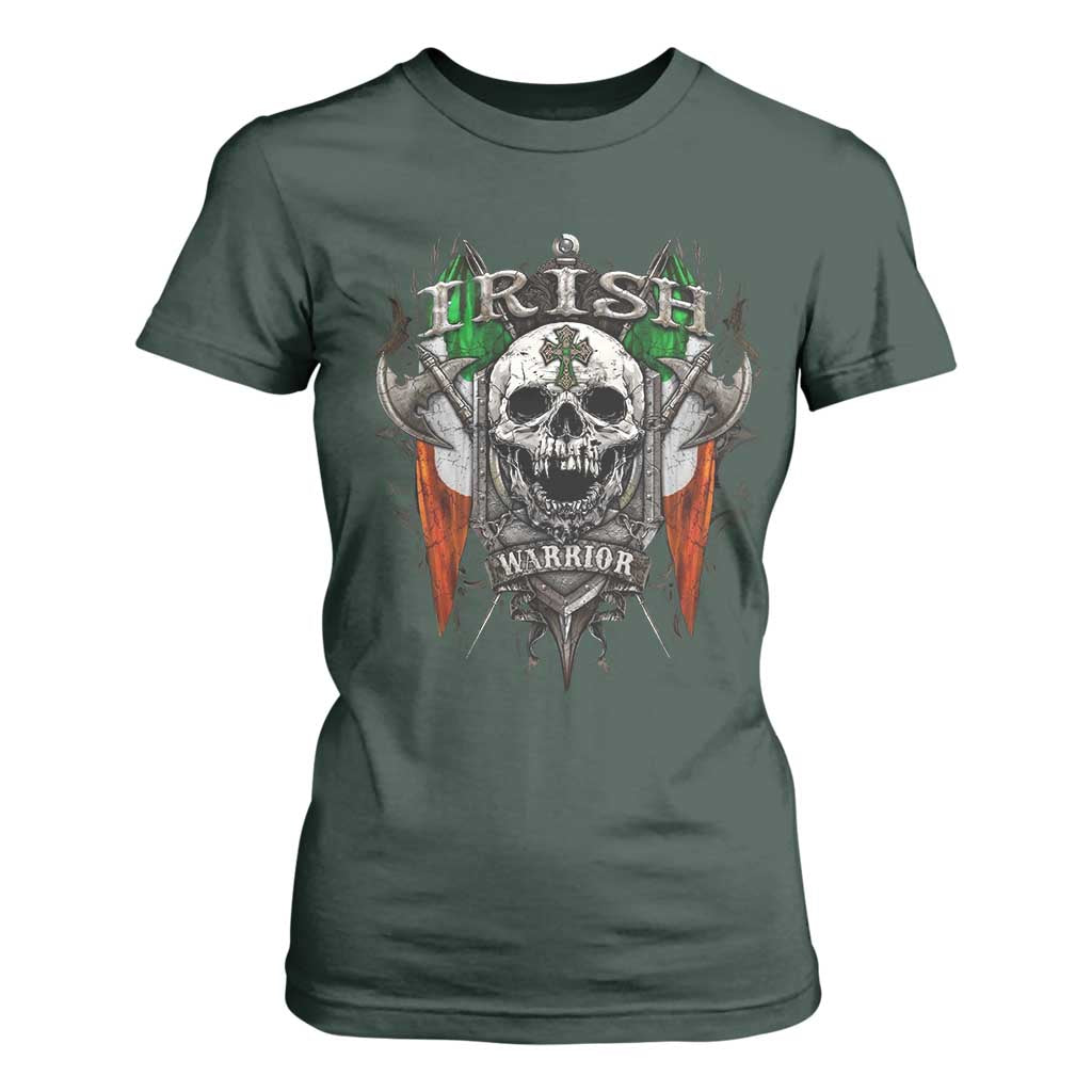 Funny Irish Warrior T Shirt For Women Vintage Skull Celtic Cross Ireland Flag TS11 Dark Forest Green Print Your Wear