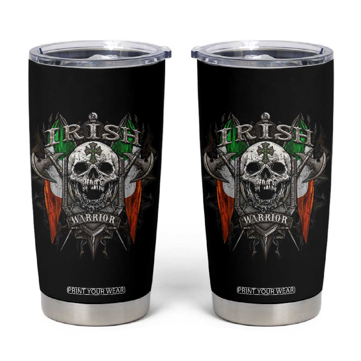 Funny Irish Warrior Tumbler Cup Vintage Skull Celtic Cross Ireland Flag TS11 Black Print Your Wear