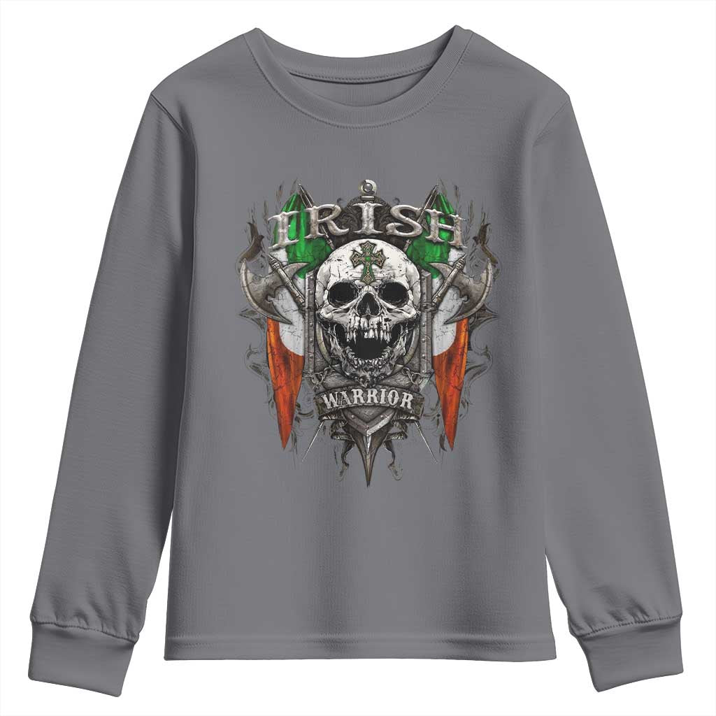 Funny Irish Warrior Youth Sweatshirt Vintage Skull Celtic Cross Ireland Flag TS11 Charcoal Print Your Wear
