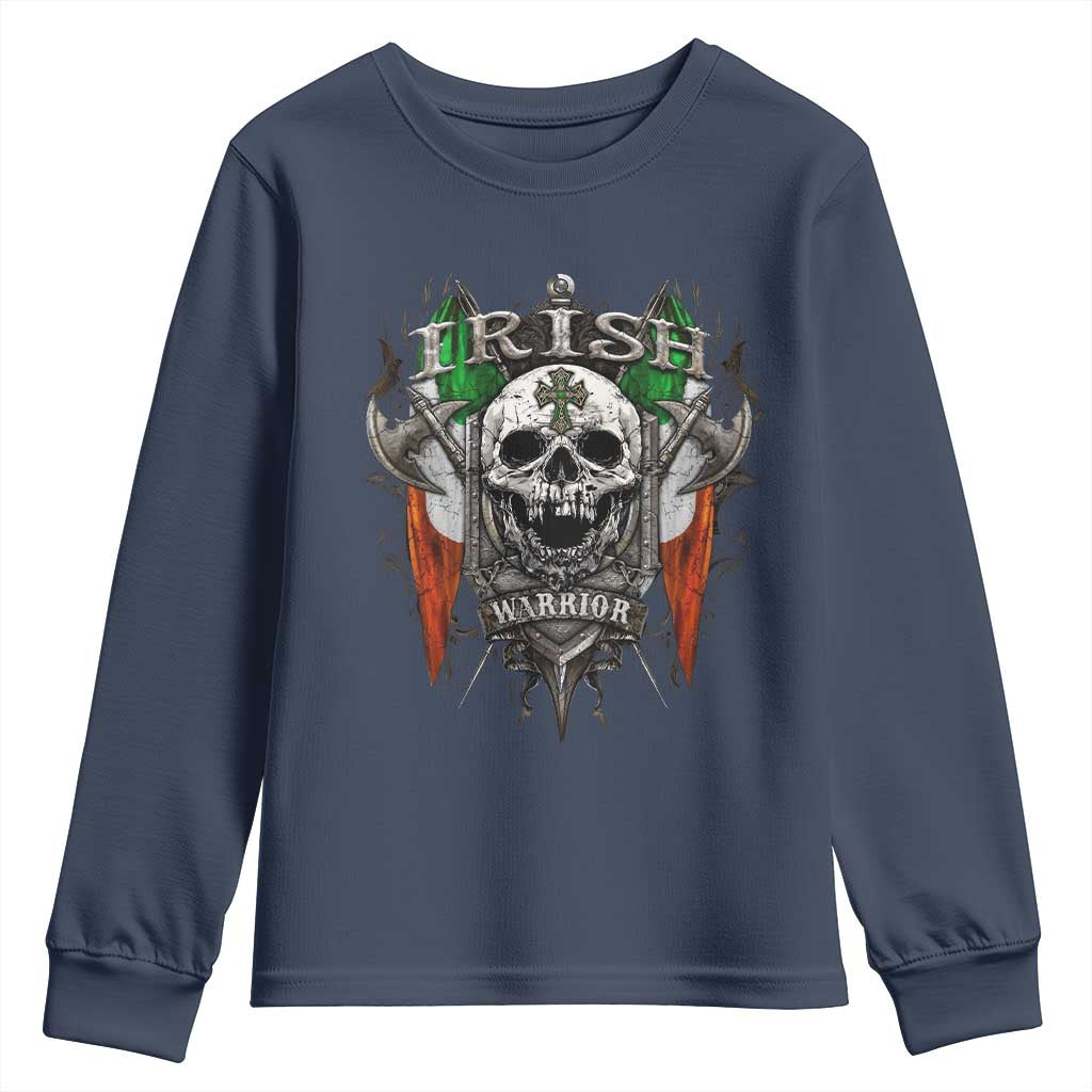Funny Irish Warrior Youth Sweatshirt Vintage Skull Celtic Cross Ireland Flag TS11 Navy Print Your Wear