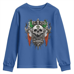 Funny Irish Warrior Youth Sweatshirt Vintage Skull Celtic Cross Ireland Flag TS11 Royal Blue Print Your Wear