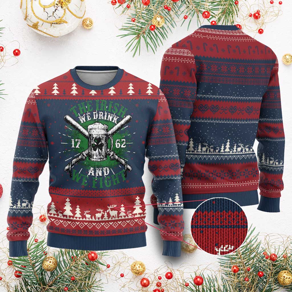 Irish Soldiers 1762 Knit Sweatshirt The Irish We Drink And We Fight Shamrock Beer Parade TS11 Burgundy Print Your Wear