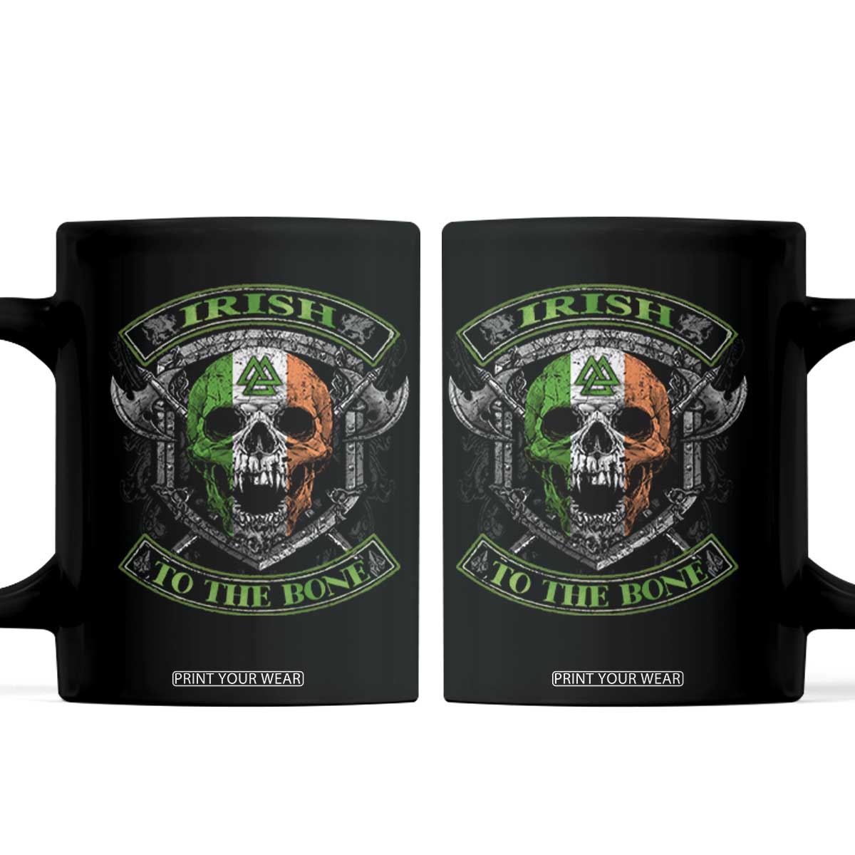 Irish Viking Coffee Mug Irish To The Bone Vintage Ireland Flag Skull TS11 Black Print Your Wear