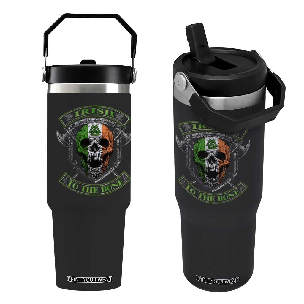 Irish Viking Flip Straw Tumbler Irish To The Bone Vintage Ireland Flag Skull TS11 One Size: 30 oz Black Print Your Wear