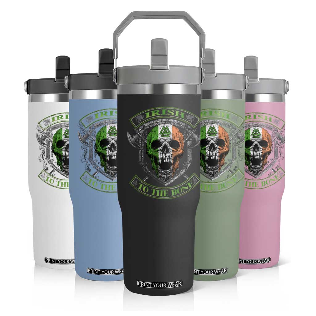 Irish Viking Flip Straw Tumbler Irish To The Bone Vintage Ireland Flag Skull TS11 Print Your Wear