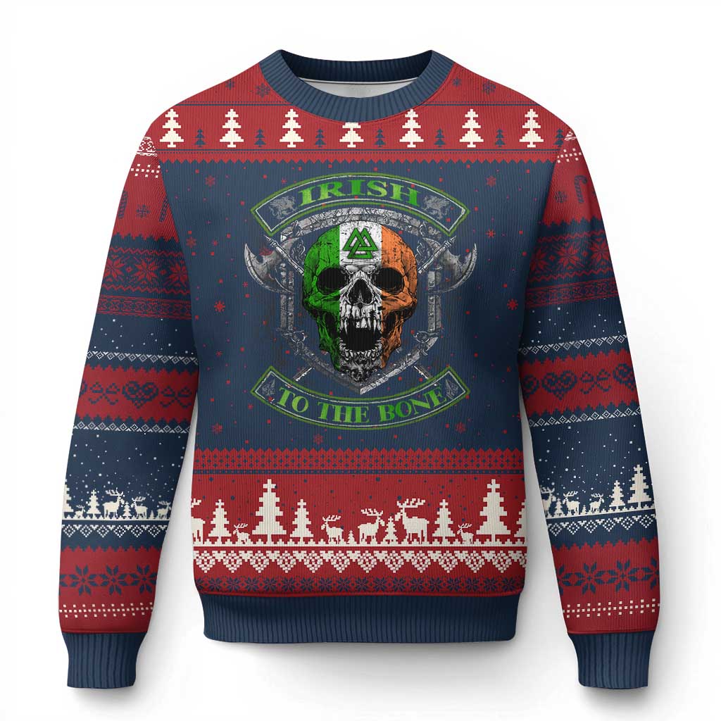 Irish Viking Ugly Christmas Sweater Irish To The Bone Vintage Ireland Flag Skull TS11 Navy Red Print Your Wear