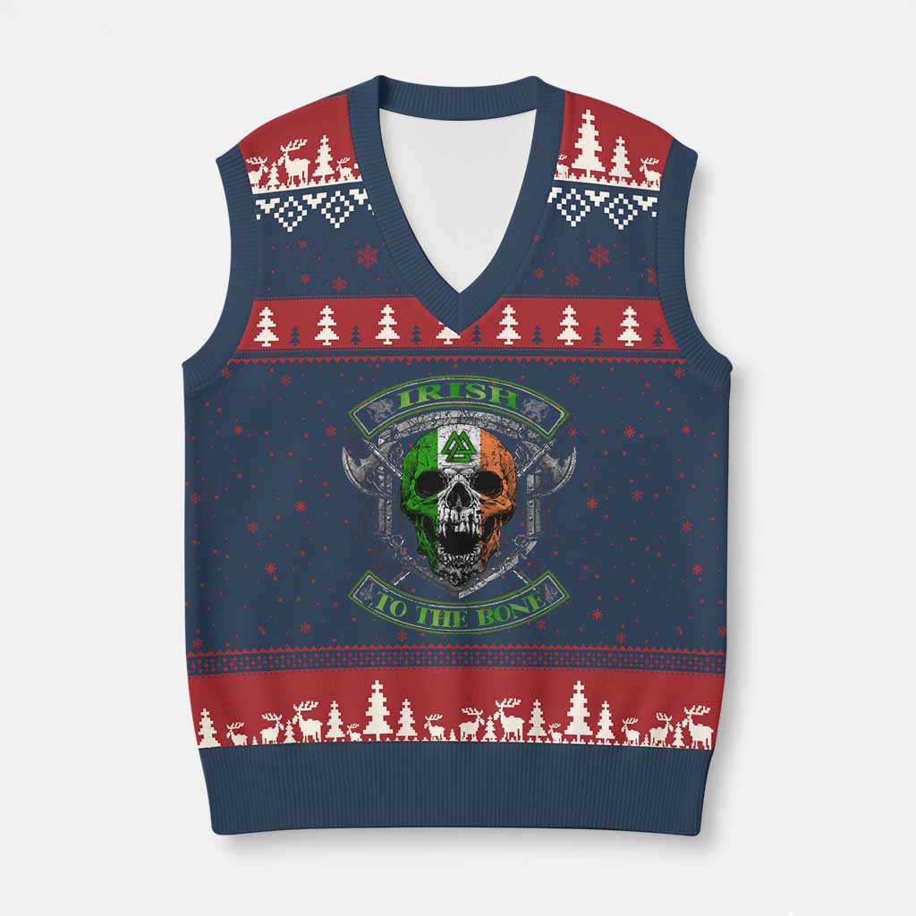 Irish Viking V-Neck Knit Sweater Vest Irish To The Bone Vintage Ireland Flag Skull TS11 Navy Red Print Your Wear