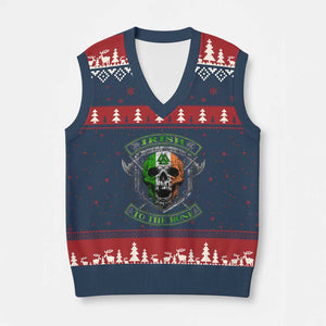 Irish Viking V-Neck Knit Sweater Vest Irish To The Bone Vintage Ireland Flag Skull TS11 Navy Red Print Your Wear