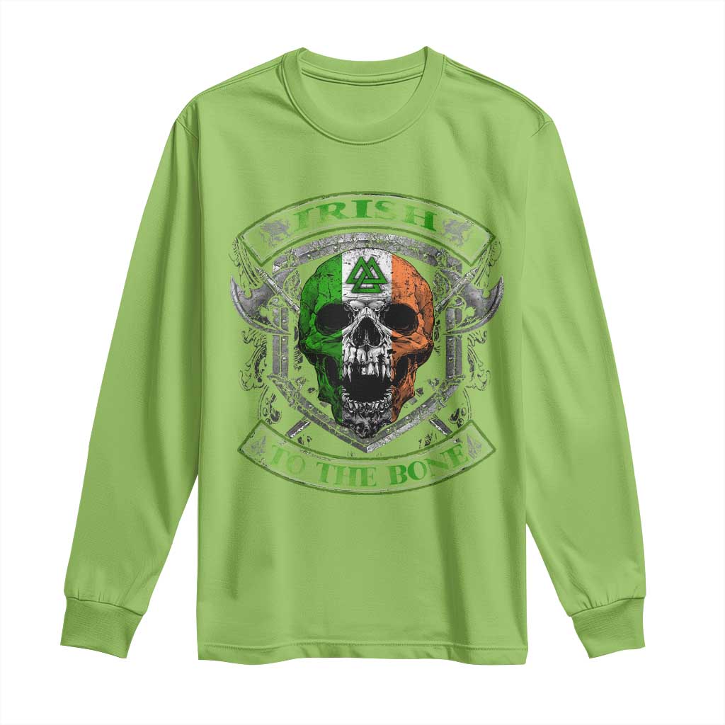 Irish Viking Long Sleeve Shirt Irish To The Bone Vintage Ireland Flag Skull TS11 Lime Print Your Wear