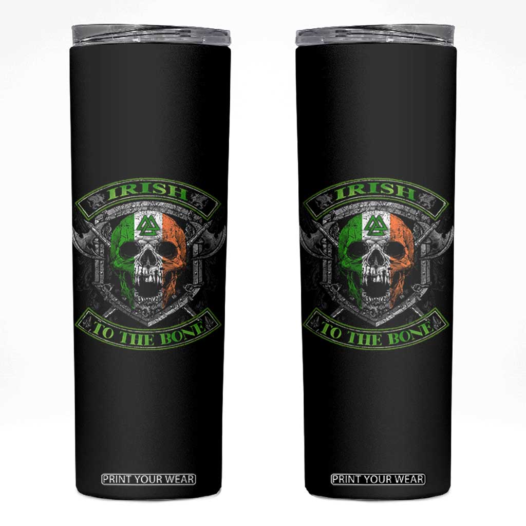 Irish Viking Skinny Tumbler Irish To The Bone Vintage Ireland Flag Skull TS11 Black Print Your Wear
