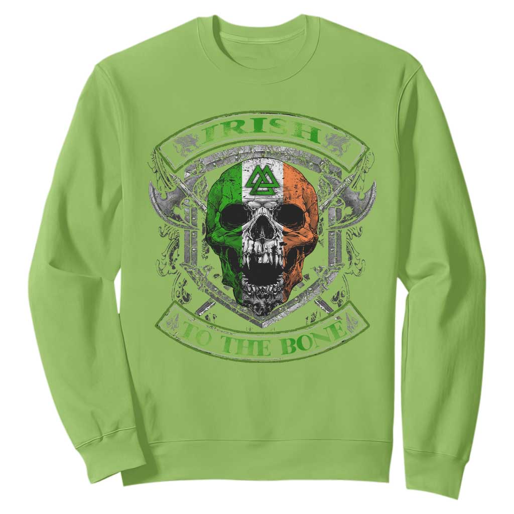Irish Viking Sweatshirt Irish To The Bone Vintage Ireland Flag Skull TS11 Lime Print Your Wear