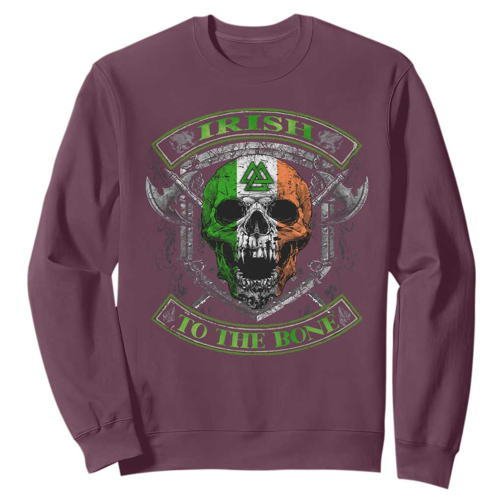 Irish Viking Sweatshirt Irish To The Bone Vintage Ireland Flag Skull TS11 Maroon Print Your Wear
