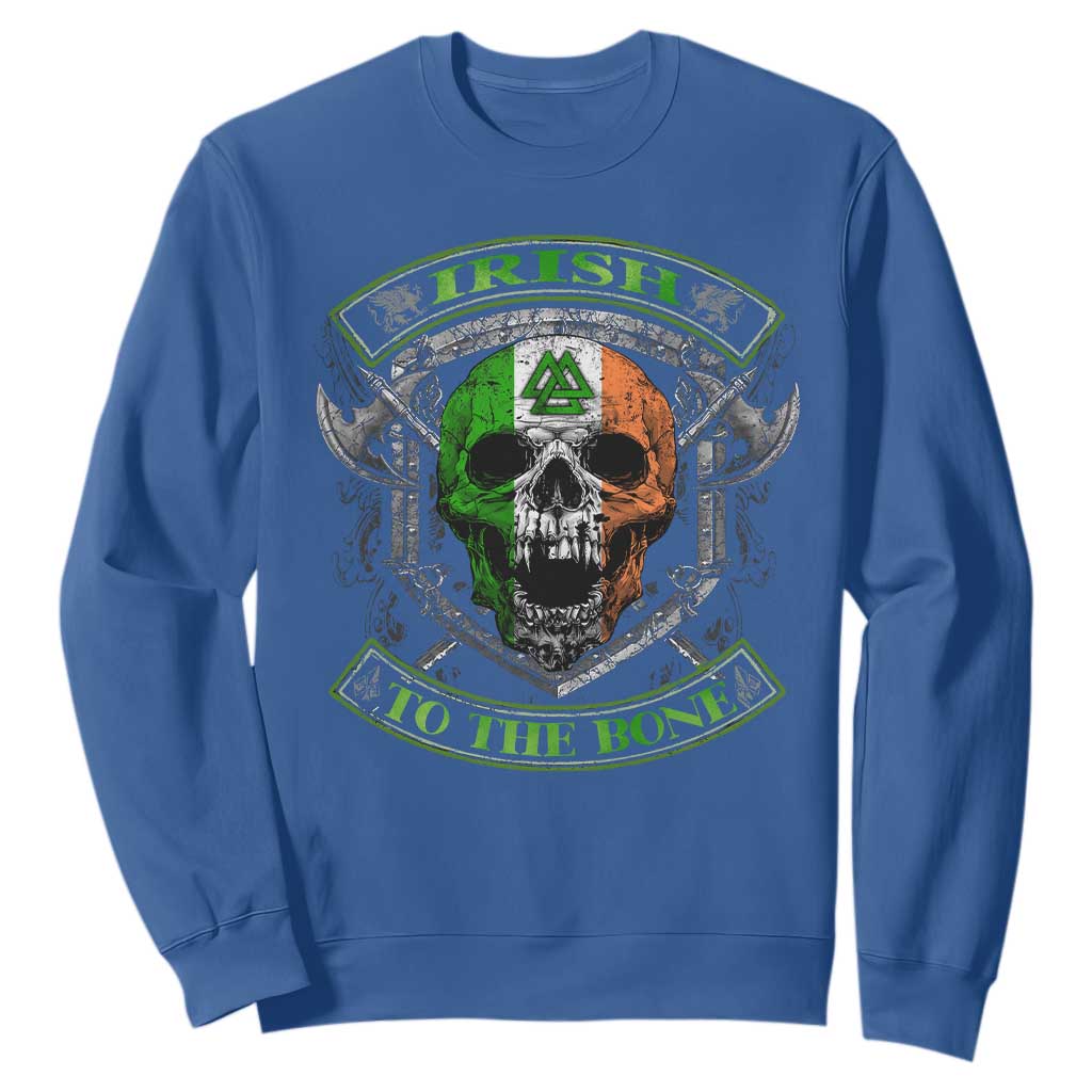 Irish Viking Sweatshirt Irish To The Bone Vintage Ireland Flag Skull TS11 Royal Blue Print Your Wear