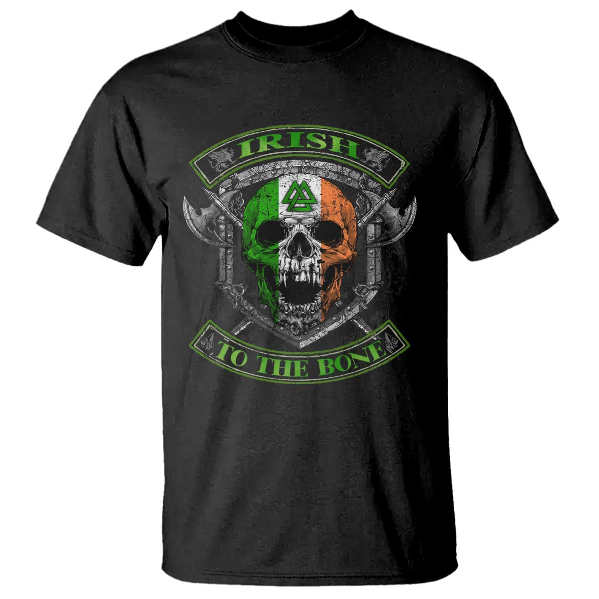 Irish Viking T Shirt Irish To The Bone Vintage Ireland Flag Skull TS11 Black Print Your Wear