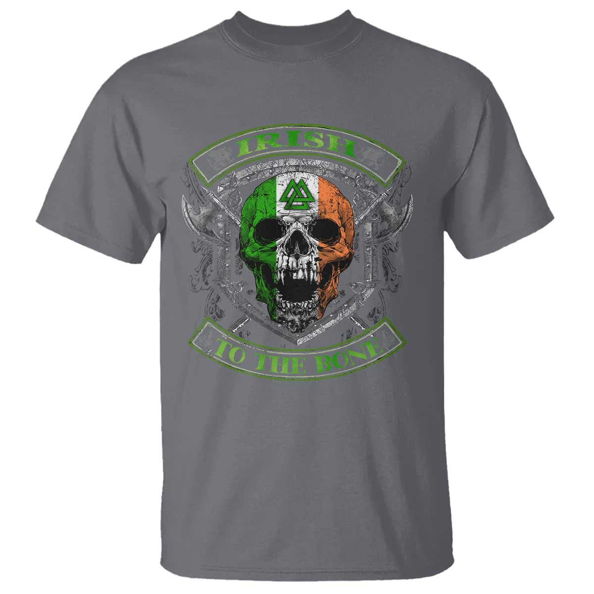Irish Viking T Shirt Irish To The Bone Vintage Ireland Flag Skull TS11 Charcoal Print Your Wear