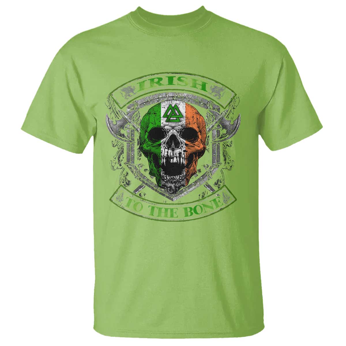 Irish Viking T Shirt Irish To The Bone Vintage Ireland Flag Skull TS11 Lime Print Your Wear