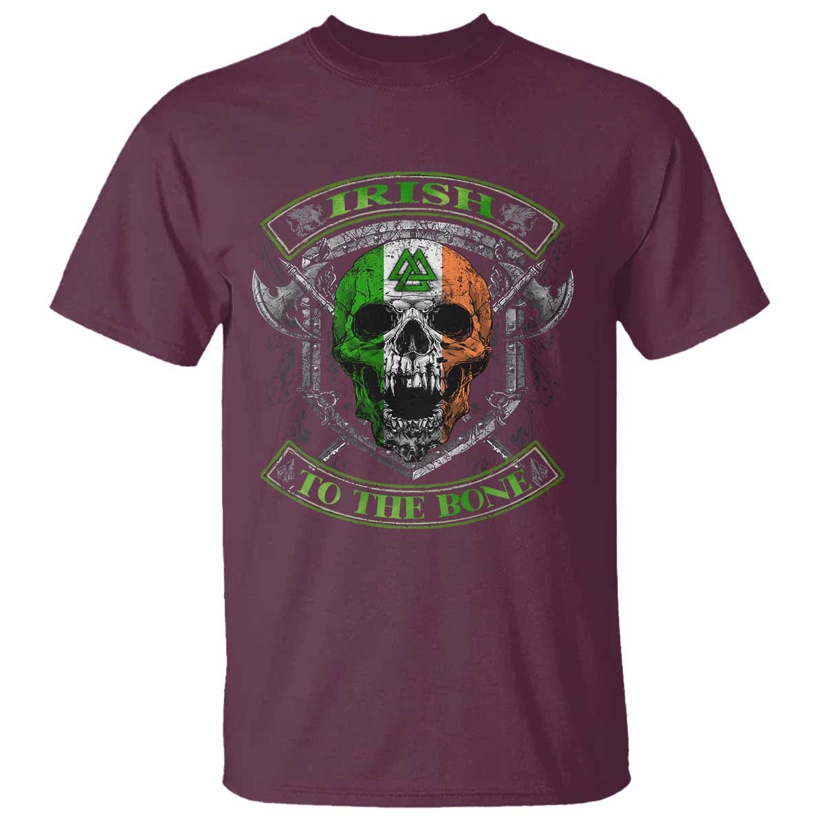 Irish Viking T Shirt Irish To The Bone Vintage Ireland Flag Skull TS11 Maroon Print Your Wear