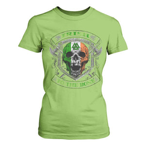 Irish Viking T Shirt For Women Irish To The Bone Vintage Ireland Flag Skull TS11 Lime Print Your Wear