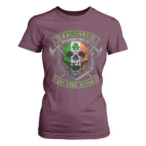 Irish Viking T Shirt For Women Irish To The Bone Vintage Ireland Flag Skull TS11 Maroon Print Your Wear