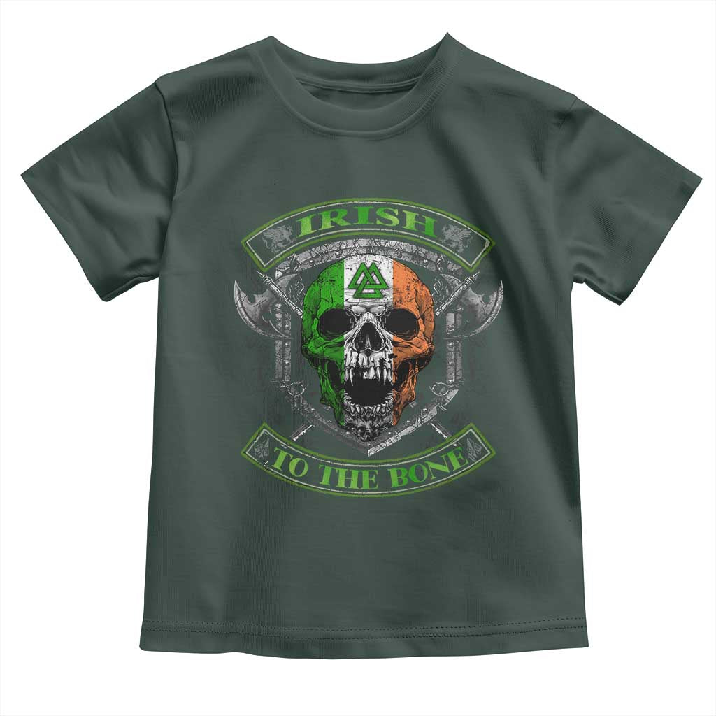 Irish Viking Toddler T Shirt Irish To The Bone Vintage Ireland Flag Skull TS11 Dark Forest Green Print Your Wear