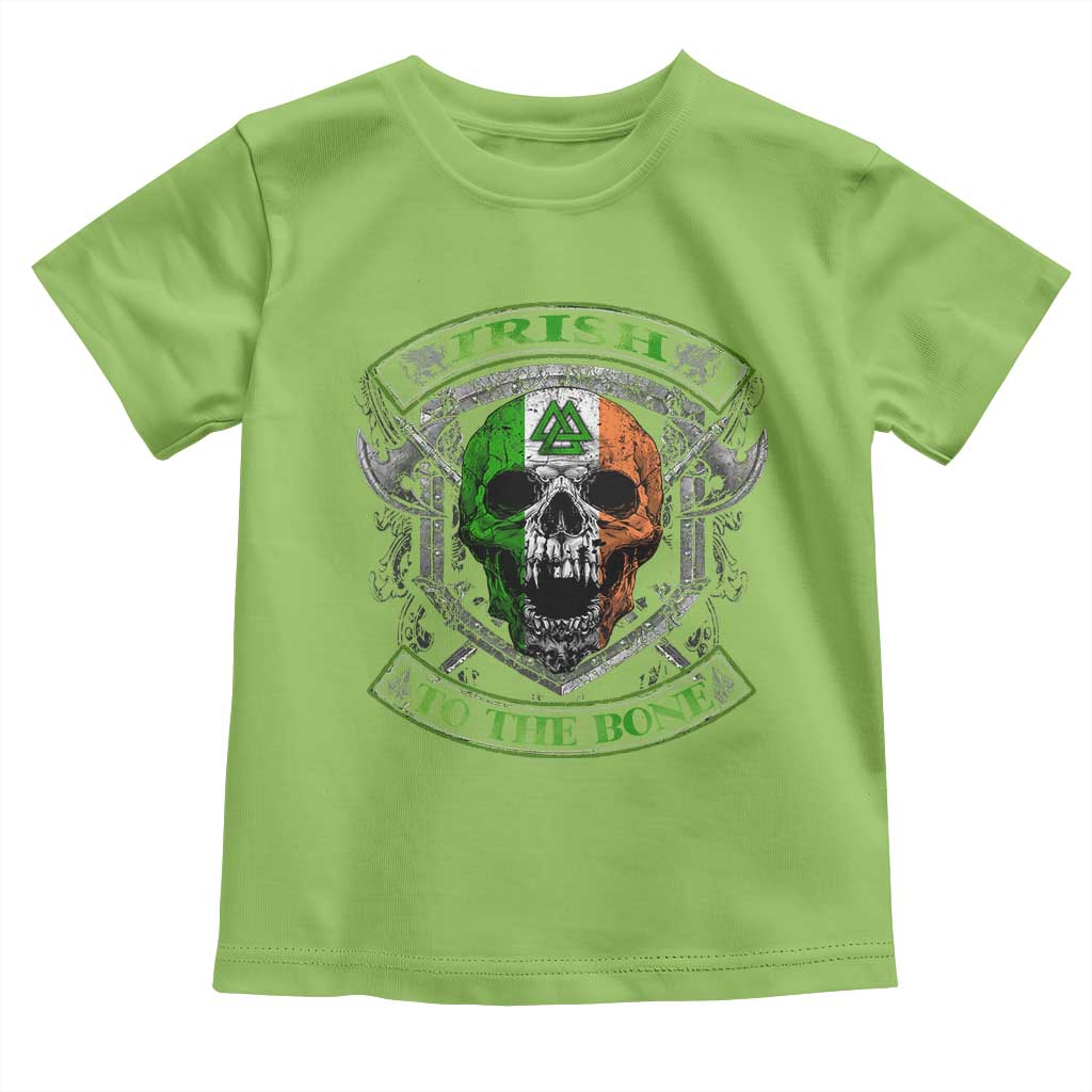Irish Viking Toddler T Shirt Irish To The Bone Vintage Ireland Flag Skull TS11 Lime Print Your Wear