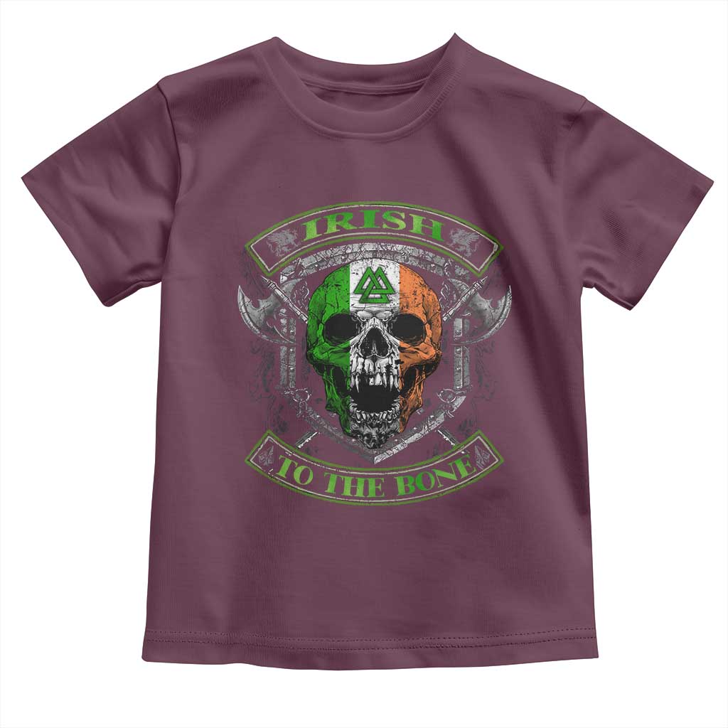 Irish Viking Toddler T Shirt Irish To The Bone Vintage Ireland Flag Skull TS11 Maroon Print Your Wear