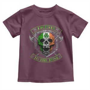 Irish Viking Toddler T Shirt Irish To The Bone Vintage Ireland Flag Skull TS11 Maroon Print Your Wear