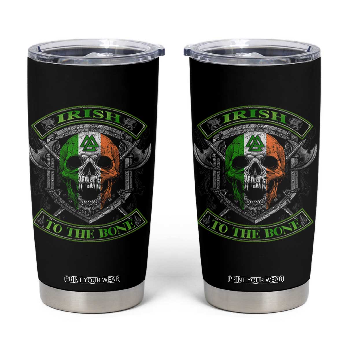 Irish Viking Tumbler Cup Irish To The Bone Vintage Ireland Flag Skull TS11 Black Print Your Wear
