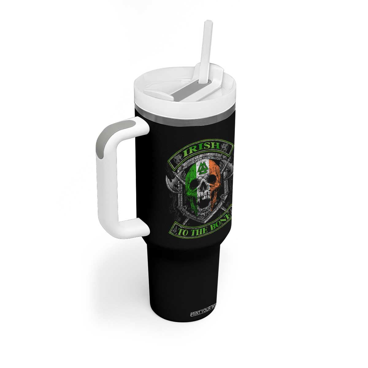 Irish Viking Tumbler With Handle Irish To The Bone Vintage Ireland Flag Skull TS11 Print Your Wear