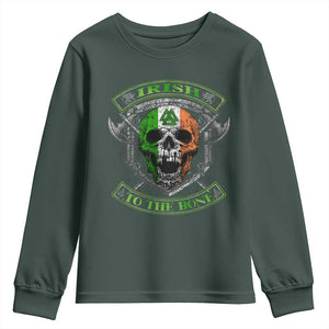 Irish Viking Youth Sweatshirt Irish To The Bone Vintage Ireland Flag Skull TS11 Dark Forest Green Print Your Wear