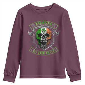 Irish Viking Youth Sweatshirt Irish To The Bone Vintage Ireland Flag Skull TS11 Maroon Print Your Wear