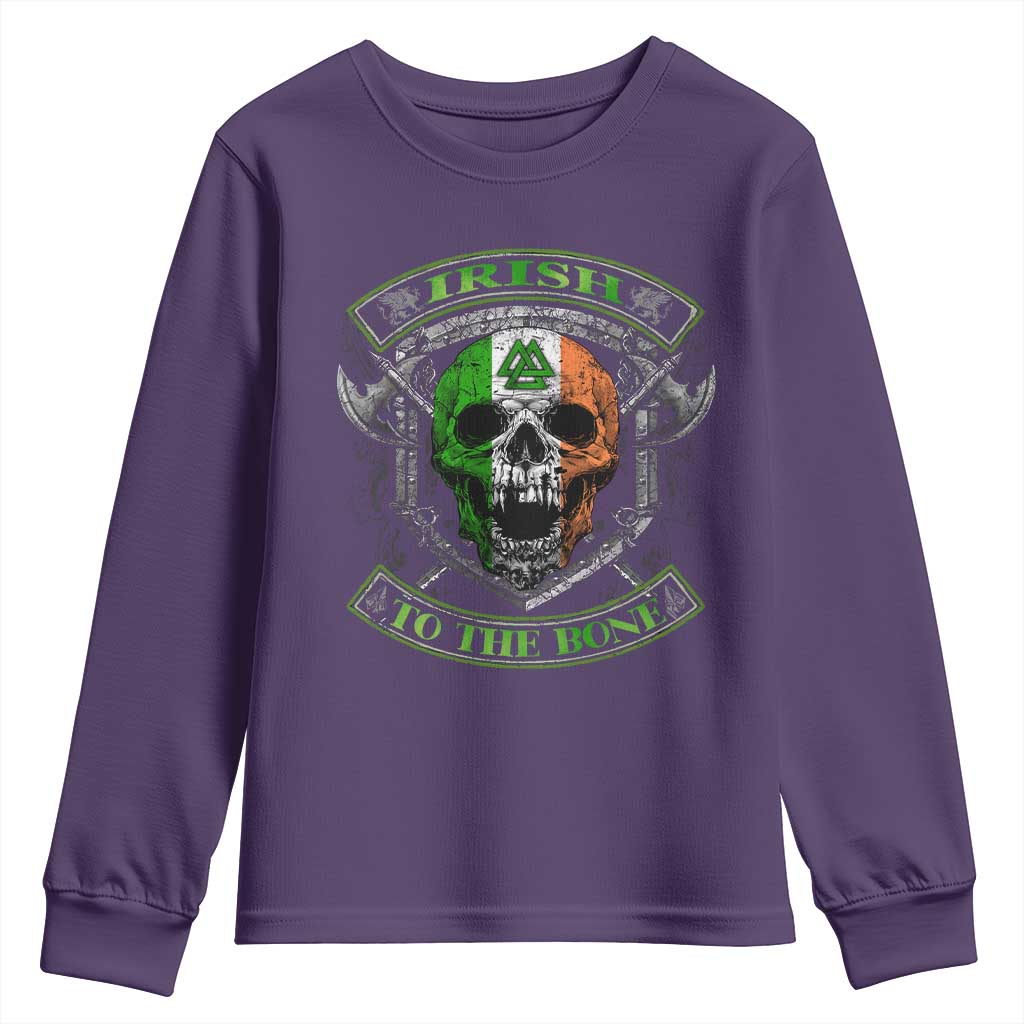 Irish Viking Youth Sweatshirt Irish To The Bone Vintage Ireland Flag Skull TS11 Purple Print Your Wear