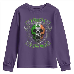 Irish Viking Youth Sweatshirt Irish To The Bone Vintage Ireland Flag Skull TS11 Purple Print Your Wear