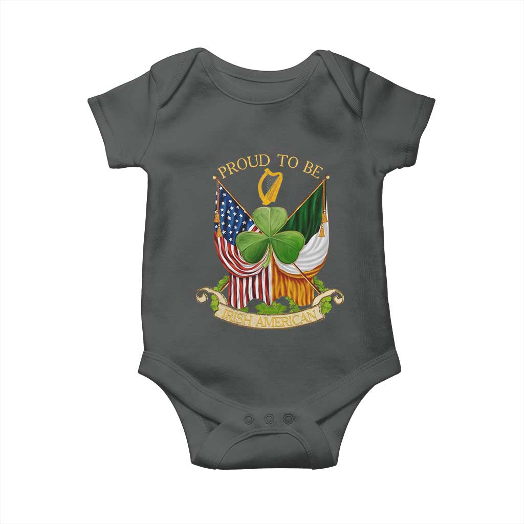 Proud To Be Irish American Baby Onesie Vintage Ireland USA Flag Shamrock Harp TS11 Dark Heather Print Your Wear