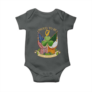 Proud To Be Irish American Baby Onesie Vintage Ireland USA Flag Shamrock Harp TS11 Dark Heather Print Your Wear