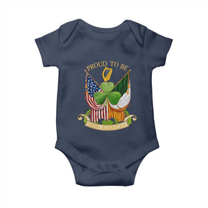 Proud To Be Irish American Baby Onesie Vintage Ireland USA Flag Shamrock Harp TS11 Navy Print Your Wear