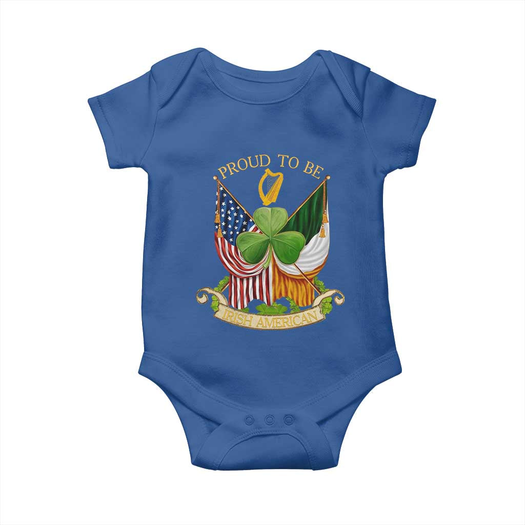 Proud To Be Irish American Baby Onesie Vintage Ireland USA Flag Shamrock Harp TS11 Royal Blue Print Your Wear