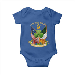 Proud To Be Irish American Baby Onesie Vintage Ireland USA Flag Shamrock Harp TS11 Royal Blue Print Your Wear