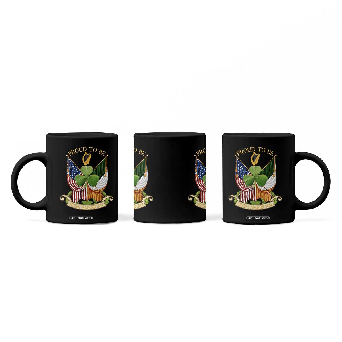 Proud To Be Irish American Coffee Mug Vintage Ireland USA Flag Shamrock Harp TS11 Print Your Wear