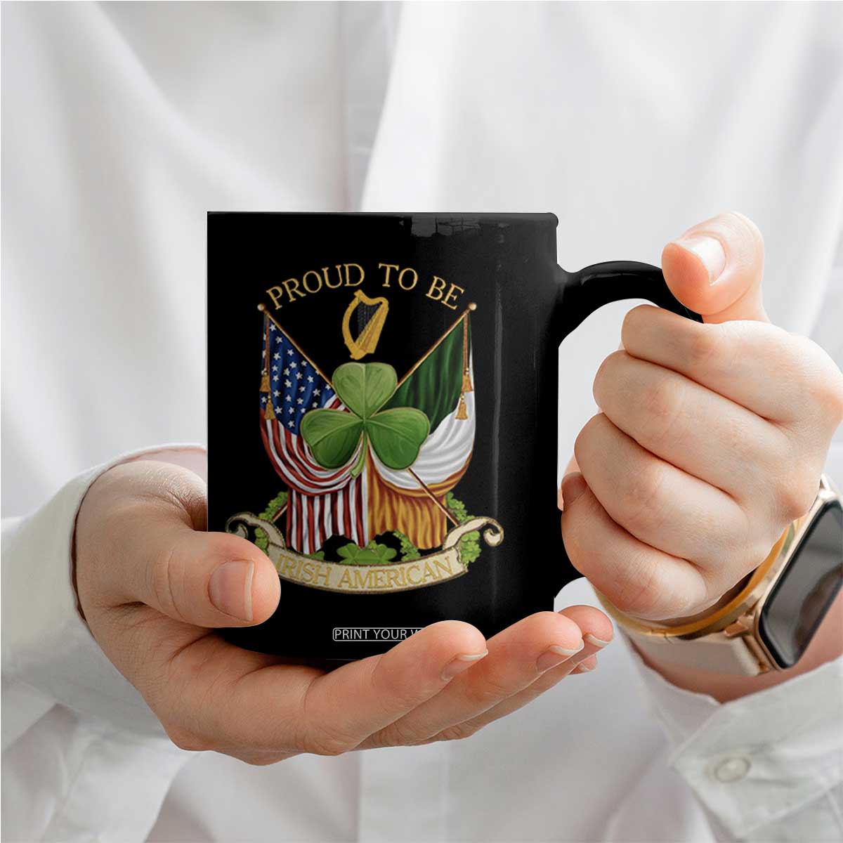 Proud To Be Irish American Coffee Mug Vintage Ireland USA Flag Shamrock Harp TS11 Print Your Wear