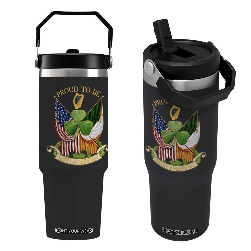 Proud To Be Irish American Flip Straw Tumbler Vintage Ireland USA Flag Shamrock Harp TS11 One Size: 30 oz Black Print Your Wear