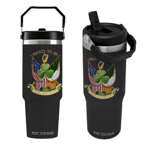 Proud To Be Irish American Flip Straw Tumbler Vintage Ireland USA Flag Shamrock Harp TS11 One Size: 30 oz Black Print Your Wear